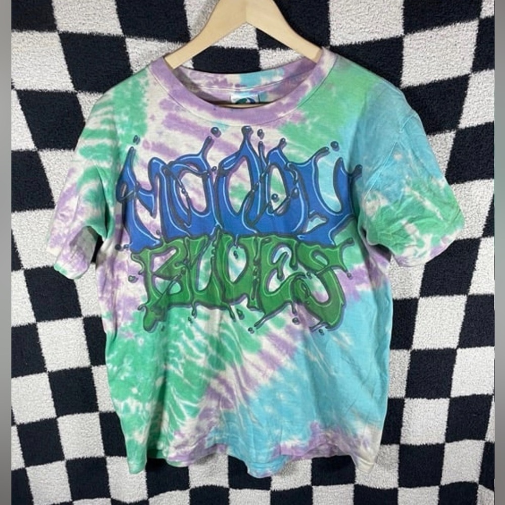 vintage 1991 moody blues liquid blue tie dye short sleeve shirt large